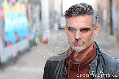 Stylish urban mature man portrait with copy space Stock Photo