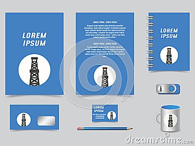 Stylish vector colorful modern graphic corporate identity template for oil and gas company; blue business mockup design for Vector Illustration