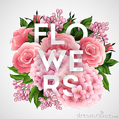 Stylish vector poster with beautiful flowers Vector Illustration
