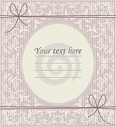 Stylish vintage oval frame with classic ornament, bows and place Vector Illustration