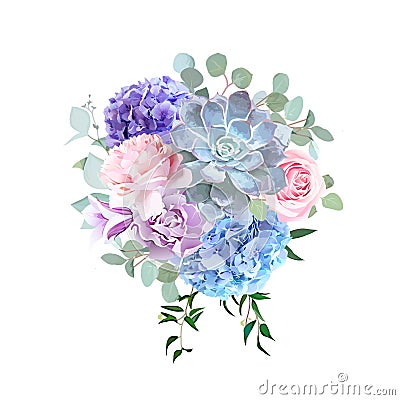 Stylish violet colored and pink flowers vector design bouquet Vector Illustration