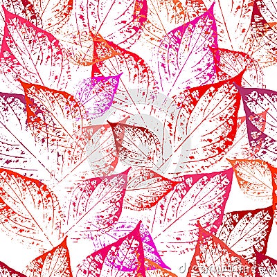 Seamless pattern of leaf prints on a white background Vector Illustration