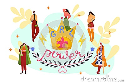 Stylish woman group, girl power together vector illustration. Young female people in trendy feminism way, flat style Vector Illustration