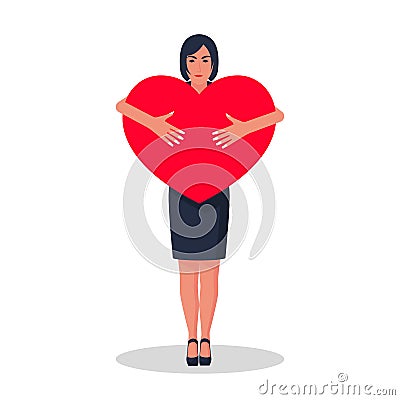 Stylish woman holding a big heart Vector Illustration