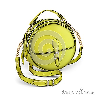 Stylish women`s round yellow handbag Vector Illustration