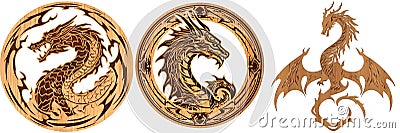 Stylish wooden dragon logo in 2D style AI Generated Stock Photo