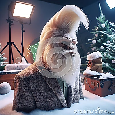 A stylish Yeti on a photoshoot, sporting a fashionable jacket Stock Photo