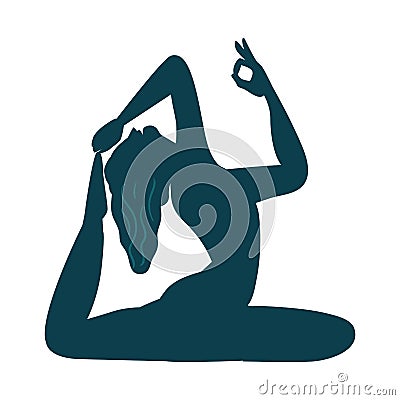 Stylish yoga day vector illustration, dark blue, yoga position, international yoga day special, woman doing yoga Vector Illustration