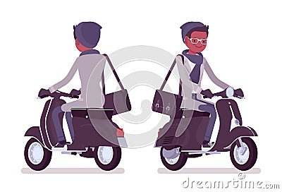 Stylish young black riding a scooter Vector Illustration