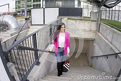 A stylish young lady with style.European fashion style destination. Stock Photo