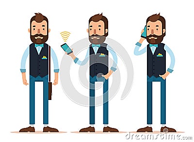 Stylish young man with bag is calling on phone Vector Illustration