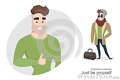 Stylish young man in street clothes with a bag. Vector Illustration