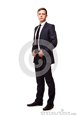 Stylish young man in suit and tie. Business style. Handsome man standing and looking at the camera Stock Photo