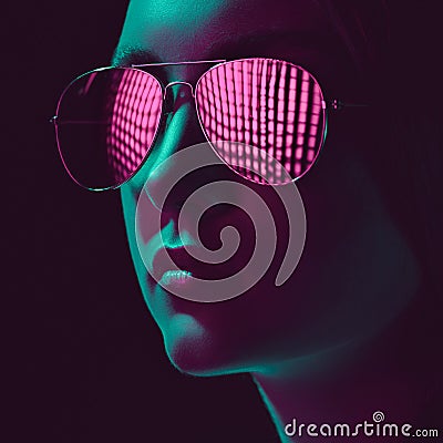 Stylish young woman in sunglasses with pink lens Stock Photo