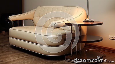 Modern Leather Chair With Wooden Tables - Realistic Lighting And Precise Design Stock Photo