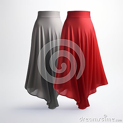 Stylish Zbrush-inspired Women's Skirts In Red And Grey Stock Photo