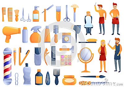 Stylist icons set, cartoon style Vector Illustration