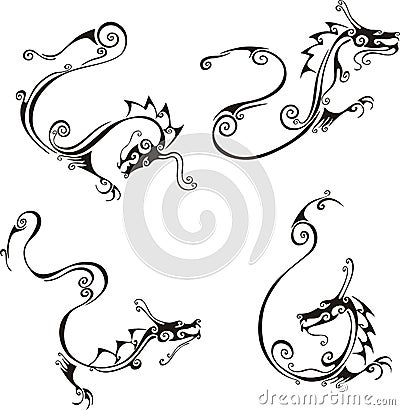 Stylistic exquisite dragon tattoos Vector Illustration