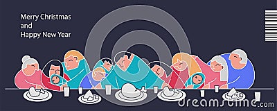 Stylization last supper flat collection family trendy flat people Vector Illustration