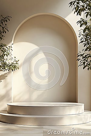 Stylize product placement backdrop, An empty podium mockup displaying a sleek design, positioned in a simple, uncluttered Stock Photo