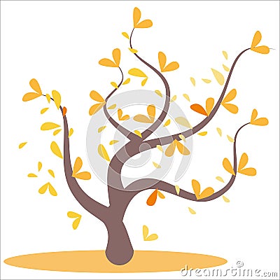 Stylized abstract autumn tree. Leaves on the branches, orange tree. Yellow and orange leaves on the tree, leaves on the branches, Vector Illustration