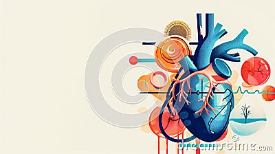 Stylized Anatomical Heart Illustration with Hypertension Concept. Generative ai Cartoon Illustration