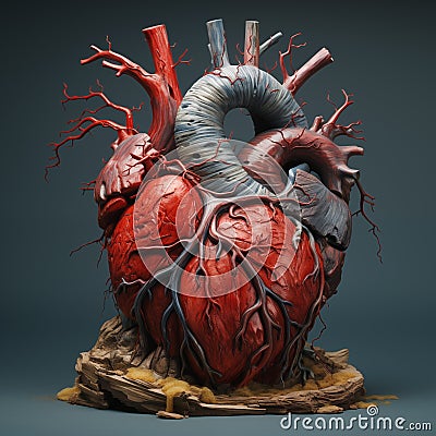 Stylized Anatomical Human Heart Illustration. Anatomical Artistry Cartoon Illustration