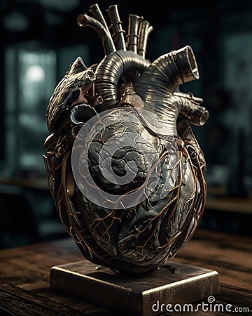 Stylized anatomical human heart made of metal and mechanisms Stock Photo