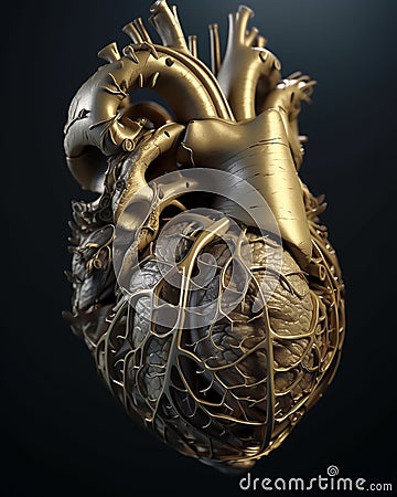 Stylized anatomical human heart made of metal and mechanisms Stock Photo