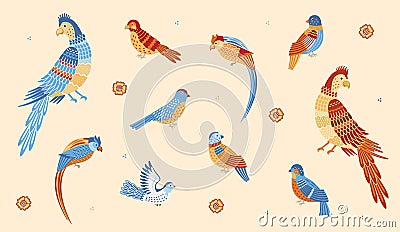 Stylized birds collection isolated on light background. Vector illustration Vector Illustration