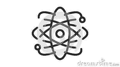 A stylized black atom icon with orbiting electrons. Vector Illustration
