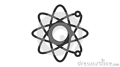A stylized black atom icon with orbiting electrons. Vector Illustration