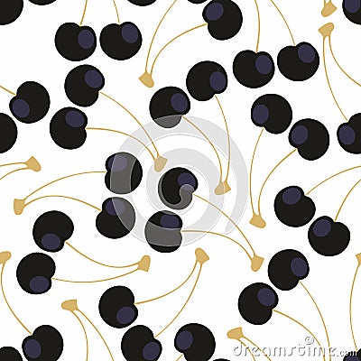 Stylized black cherries. Seamless pattern Vector Illustration