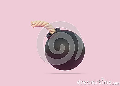 Stylized black spherical bomb isolated over pink background Cartoon Illustration