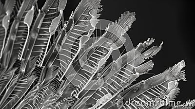 A stylized black and white image of a moths antennae highlighting the elegant curvature and tapered shape of each Stock Photo