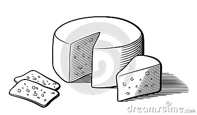 Stylized black and white vector illustration of cheese Vector Illustration