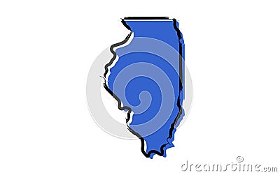 Stylized blue sketch map of Illinois Vector Illustration