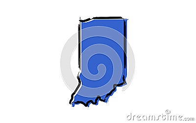 Stylized blue sketch map of Indiana Vector Illustration