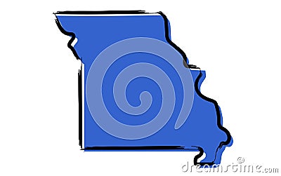 Stylized blue sketch map of Missouri Vector Illustration