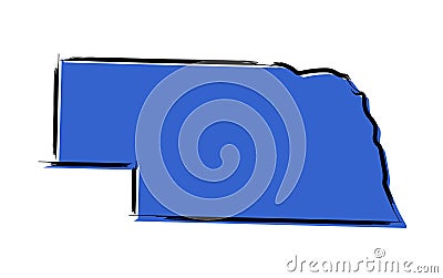 Stylized blue sketch map of Nebraska Vector Illustration