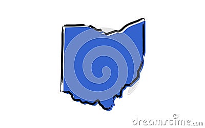 Stylized blue sketch map of Ohio Vector Illustration