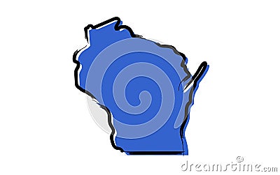 Stylized blue sketch map of Wisconsin Vector Illustration