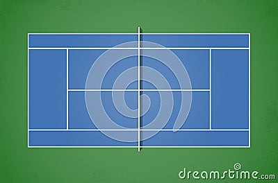 Stylized blue tennis court with green surroundings Vector Illustration