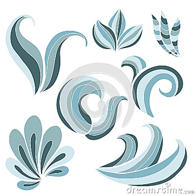 Stylized blue waves set Vector Illustration