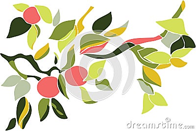Stylized branch with fruits, design element Stock Photo