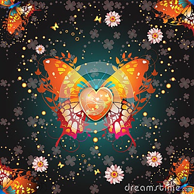 Stylized butterfly with heart Vector Illustration