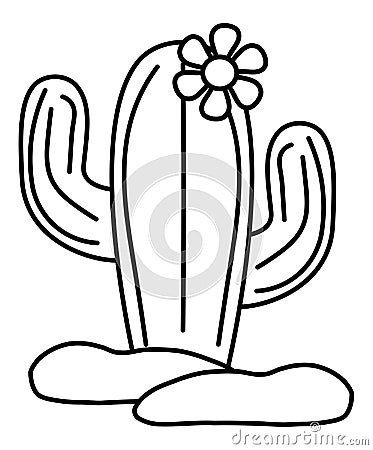 Stylized cactus, image for children to be colored, black and white, isolated. Vector Illustration
