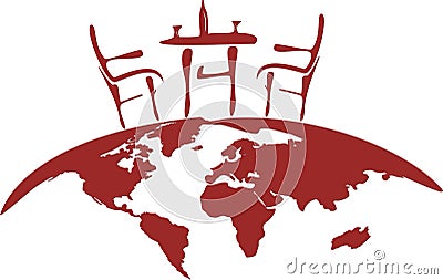 Stylized Chair And Table On The Globe Vector Illustration