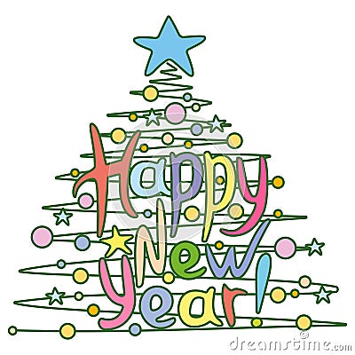 Stylized christmas tree with happy new year lettering Vector Illustration