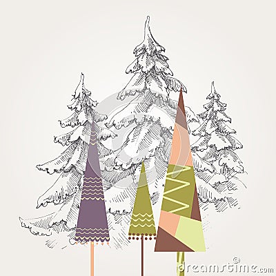 Stylized Christmas trees Vector Illustration